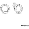 image:imagePANDORA Pav amp Logo Circle Reversible Stud Earrings  Gift for Her  Versatile Womens Earrings  Sterling Silver amp Cubic Zirconia  With Gift Box