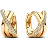 image:imagePANDORA Signature Crossover Pav Hoop Earrings Plated Earrings with Cubic Zirconia  Jewelry for Women  Includes Gift Box14k goldplated unique metal blend