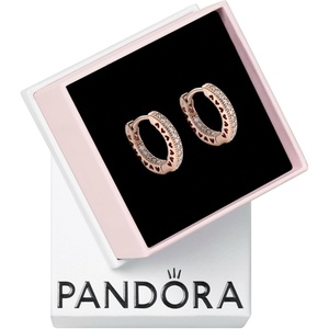 image:imagePANDORA Signature Pav Heart Hoop Earrings  Gift for Her  14k Rose GoldPlated with Cubic Zirconia  With Gift Box
