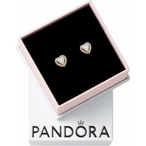 image:imagePANDORA Timeless Sparkling Elevated Heart Stud Earrings  14K GoldPlated Earrings with Cubic Zirconia  Jewelry for Women  Includes Gift Box