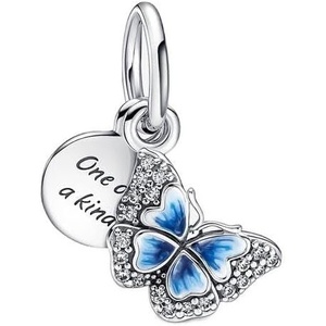 image:imagePANDORA Blue Butterfly amp Quote Double Dangle Charm  Bracelet Charm for PANDORA Moments Bracelets  Stunning Womens Jewelry  Made with Sterling Silver Cubic Zirconia amp Enamel  With Gift Box