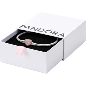 image:imagePANDORA Moments Sparkling Heart Clasp Snake Chain Bracelet  Compatible Moments Charms  Gift for Her67 Inches