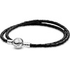 image:imagePANDORA Moments Double Woven Leather Bracelet with Silver Clasp  Sterling Silver Bracelet  Jewelry for Women  Includes Gift Box161 Inches