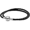 image:imagePANDORA Moments Double Woven Leather Bracelet with Silver Clasp  Sterling Silver Bracelet  Jewelry for Women  Includes Gift Box185 Centimeters