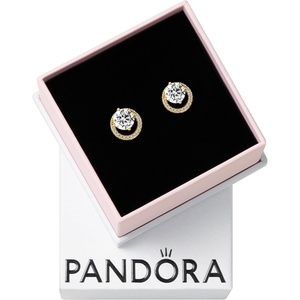 image:imagePANDORA Timeless Sparkling Round Halo Stud Earrings  14K GoldPlated Earrings with Cubic Zirconia  Jewelry for Women  Includes Gift Box
