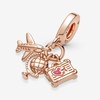 image:imagePANDORA Airplane Globe amp Suitcase Triple Dangle Charm  Gift for Her  Compatible Moments Rose Charm  With Gift Box