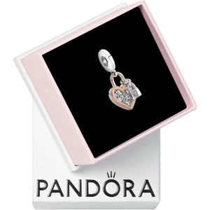 image:imagePANDORA Heart Padlock Double Dangle Charm  Gift for Her  Compatible Moments Rose amp Sterling Silver with Cubic Zirconia  With Gift Box