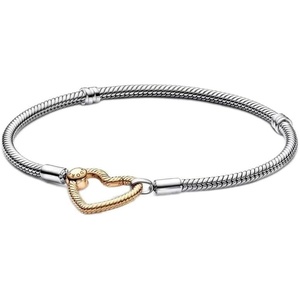 image:imagePANDORA Moments Heart Closure Snake Chain Bracelet  Compatible Moments Charms  Gift for Her  Sterling Silver Shine with Cubic Zirconia  With Gift Box669 Inches