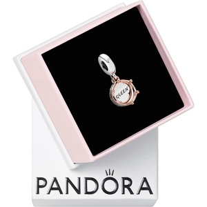 image:imagePANDORA Queen amp Regal Crown Dangle Charm  Engraved Plaque Detail  Jewelry for Her with Gift Box  Compatible Moments Charm Bracelets  Sterling Silver amp 14k Rose Gold