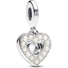 image:imagePANDORA Pearlescent White Heart Double Dangle Charm  Gift for Her  Compatible with PANDORA Moments  Sterling Silver with ManMade Stones  With Gift Box