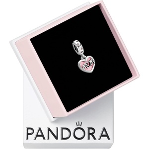 image:imagePANDORA Mom Script Heart Dangle Charm  Gift for Her  Compatible with PANDORA Moments  Sterling Silver with Cubic Zirconia amp Enamel  With Gift Box
