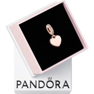 image:imagePANDORA Moments Engravable Heart Tag Dangle Charm  14K Rose GoldPlated Charm with Clear Cubic Zirconia  Jewelry for Women  Includes Gift Box