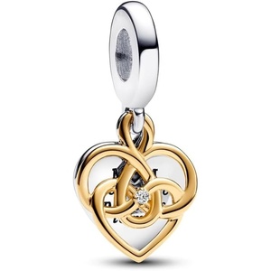 image:imagePANDORA Moments LabGrown Diamond Engravable Mom Double Dangle Charm  Sterling Silver and 14K GoldPlated Charm with LabGrown Diamond  Jewelry for Women  Includes Gift Box