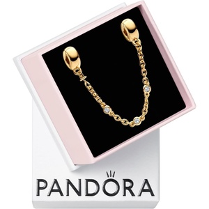 image:imagePANDORA Triple Clear Stone Safety Chain  14k Gold Plating amp Cubic Zirconia Compatible with PANDORA Moments Jewelry for Women with Gift Box
