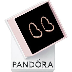 image:imagePANDORA Asymmetrical Heart Hoop Earrings  Minimalist Hoop Earrings  Stunning Womens Earrings  Gift for Her  14k Rose Gold  With Gift Box