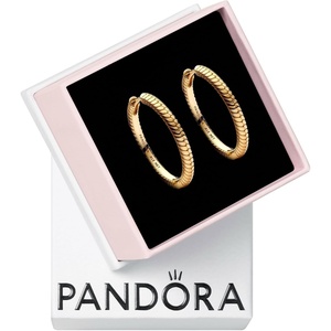 image:imagePANDORA Moments Charm Hoop Earrings  Compatible with PANDORA Moments Charms  Gift for Her  14k Gold Plated Snake Chain Charm  Earrings for Women  With Gift Box  25 mm