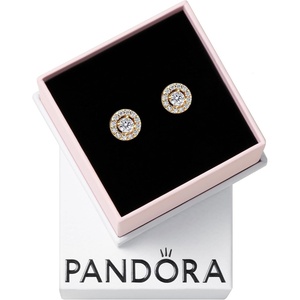 image:imagePANDORA Round Pav Halo Stud Earrings  14k Gold Plated amp Cubic Zirconia Jewelry for Women with Gift Box