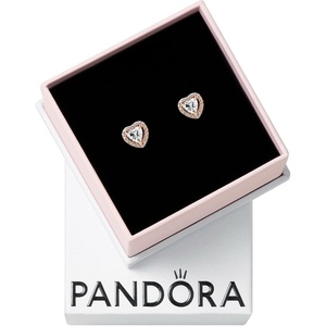 image:imagePANDORA Sparkling Elevated Heart Stud Earrings  Stackable Earrings for Women  Gift for Her  14k Rose Gold amp Cubic Zirconia  With Gift Box