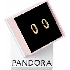 image:imagePANDORA Timeless Sparkling Huggie Hoop Earrings  14K GoldPlated Earrings with Cubic Zirconia  Jewelry for Women  Includes Gift Box