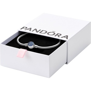 image:imagePANDORA Moments Sparkling Disc Clasp Snake Chain Bracelet  Sterling Silver Bracelet with ManMade Crystals  Jewelry for Women  Includes Gift Box230 Centimeters