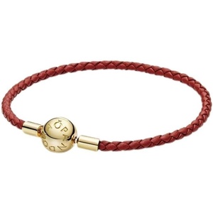 image:imagePANDORA Moments Woven Leather Bracelet with Gold Clasp  Gift for Her Shine  With Gift Box75 Inches
